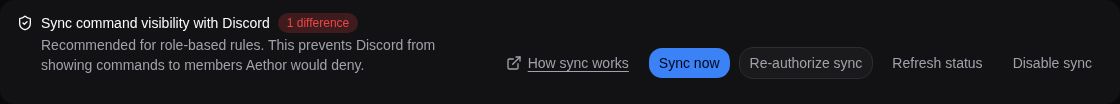 The Aethor dashboard command visibility sync status and controls